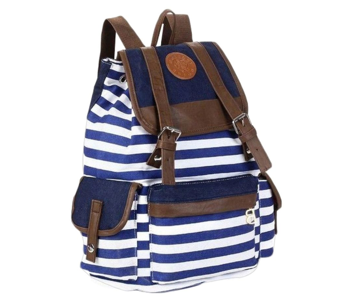 White Stripes Canvas Backpack - White and Blue - Zoom Image