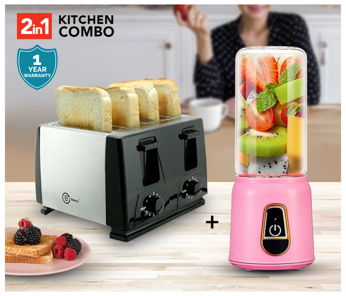 Belaco BHB01 380ML Electric Juicer – Pink and Belaco BT-410 Four Slice Stainless Steel Toaster - Black (Combo) - Zoom Image