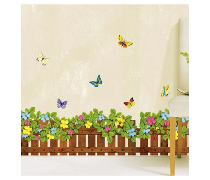 3D Butterfly and Flower Fence Wall Sticker - Zoom Image