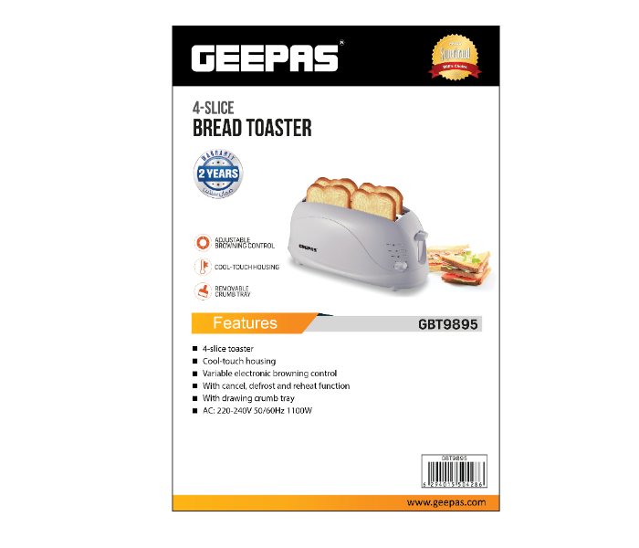 Geepas GBT9895 4 Slice Bread Toaster with Browning Control - White - Zoom Image 4