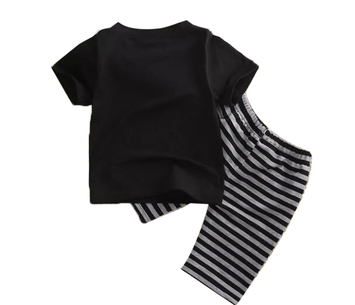 Little Wings 2 years Boys Daily Wear Striped Shorts and T-Shirt - Black and Grey - Zoom Image 2