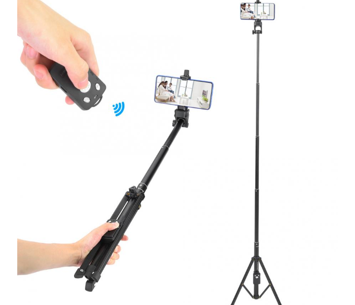 Yunteng VCT1688 Mini Portable 3 in 1  Bluetooth Tripod with Remote Shutter Handle for iPhone and Smartphone - Black - Zoom Image 2