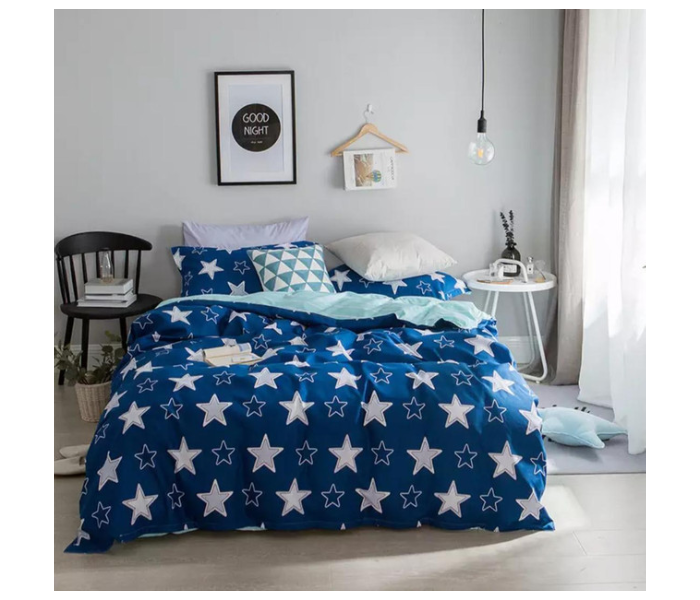 Star Design 6 Pcs Cotton Double Size Bed sheet with Quilt Cover and Pillow Case - Blue - Zoom Image 2