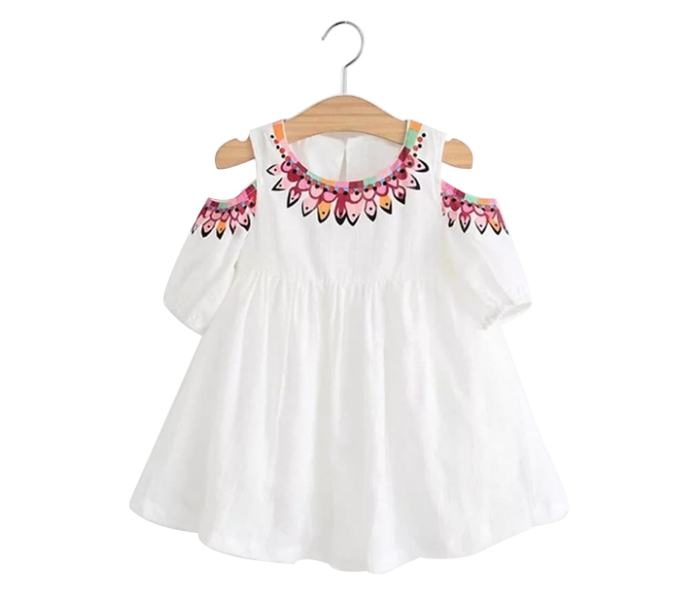 Little Wings 5 Years Hand Embroidery Flower Pattern Off Shoulder Girl Dress - White - Zoom Image 1