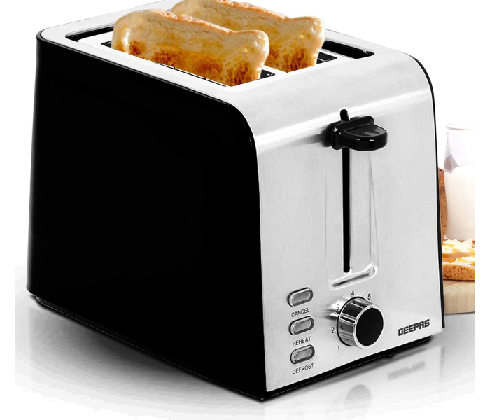 Geepas GBT36513UK 850W 2 Slice Bread Toaster with Slide Out – Black and White - Zoom Image 1