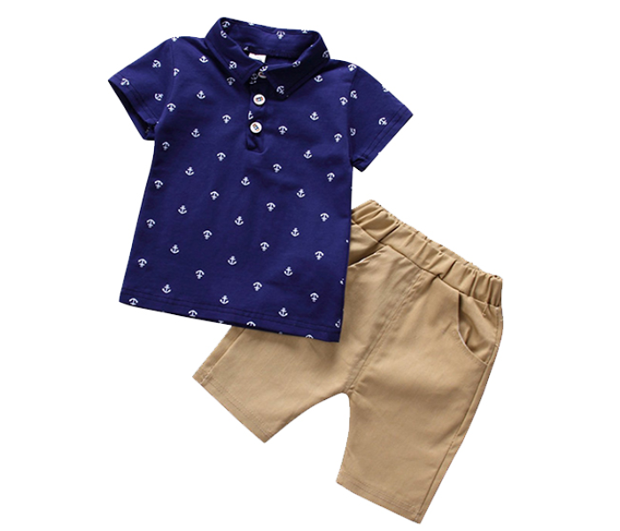 Little Wings 3 Years Anchor Print Short Sleeve T-Shirt and Shorts - Blue - Zoom Image