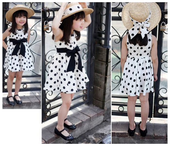 Little Wings 5 Years Polka Dot Lolita Style Knee Length Frock - White - Zoom Image