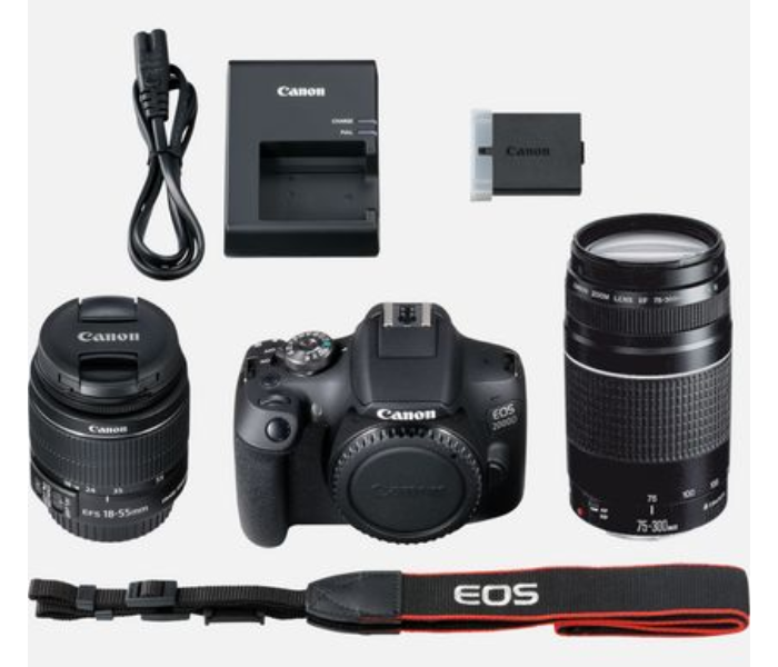 Canon EOS 2000D DSLR Camera with EF-S 18-55mm IS II Lens and EF 75-300mm III Lens - Black - Zoom Image 5