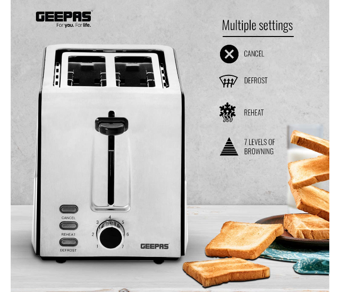 Geepas GBT36513UK 850W 2 Slice Bread Toaster with Slide Out – Black and White - Zoom Image 2