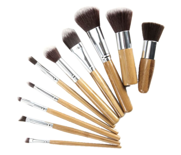 Natural Bamboo 10 Piece Makeup Brush Set - Beige - Zoom Image