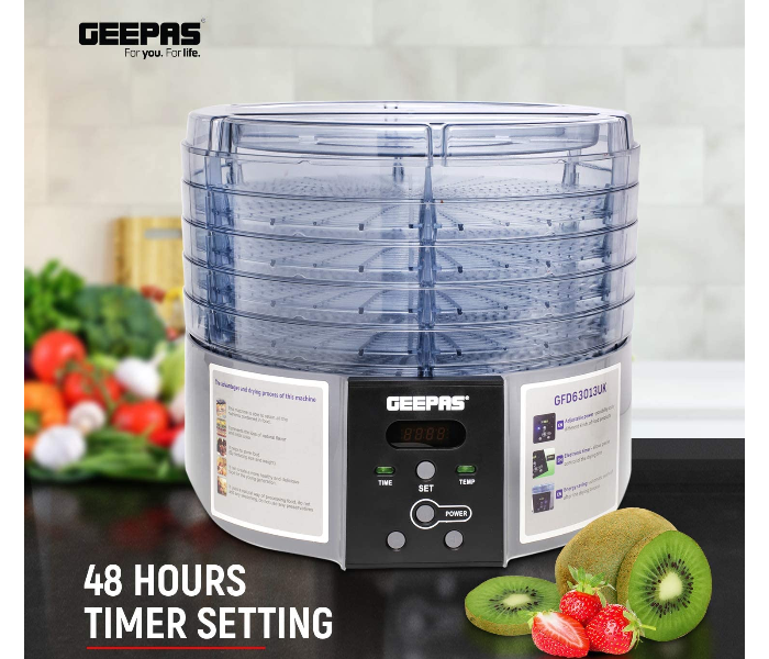 Geepas GFD63013UK 520W Digital Food Dehydrator with 5 Large Trays – Black and Silver - Zoom Image 3