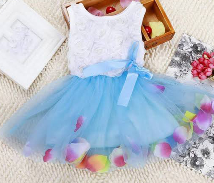 Little Wings 4 years Lace Bow Flower Bottom Princess Tutu Dress - Blue - Zoom Image