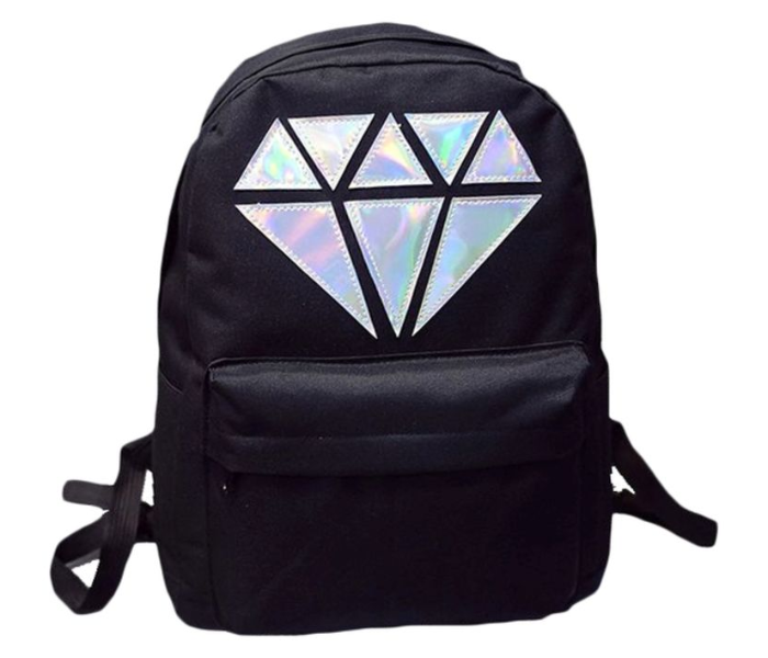 Diamond Design Canvas Backpack - Black - Zoom Image