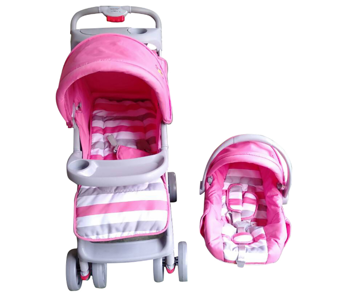 Baby Love 27-5-19 Stroller With Car Seat - Pink - Zoom Image 1