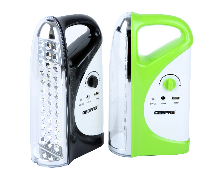 Geepas GE5559 2 in 1 Rechargeable Emergency LED Lantern with USB Mobile Charging Output - Black and Green - Zoom Image 2