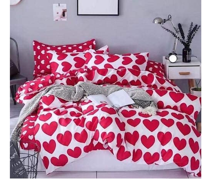 Heart Shaped 6 Pcs Cotton Double Size Bed sheet with Quilt Cover and Pillow Case - Red - Zoom Image 2