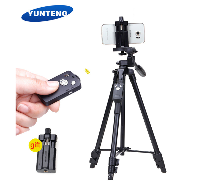 Yunteng VCT 5208 Aluminum Tripod with Bluetooth Remote - Black - Zoom Image 1