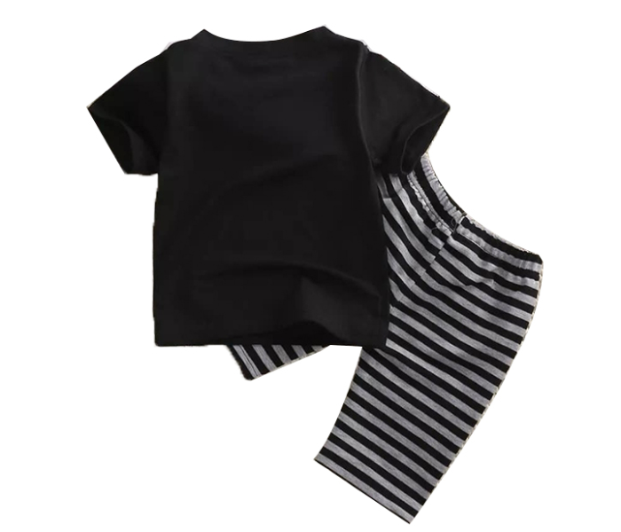 Little Wings 3 years Boys Daily Wear Striped Shorts and T-Shirt - Black and Grey - Zoom Image 2