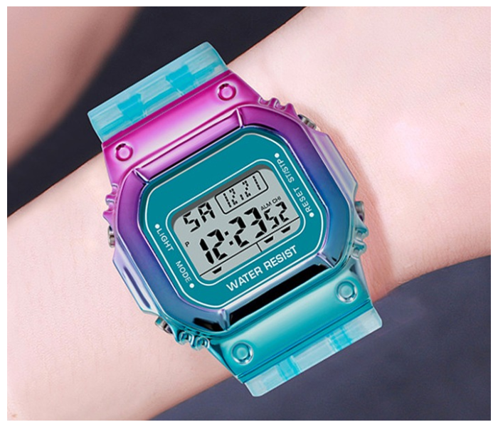 Multifunction Waterproof Watches Gradient Rectangle Unisex - Blue  - Zoom Image