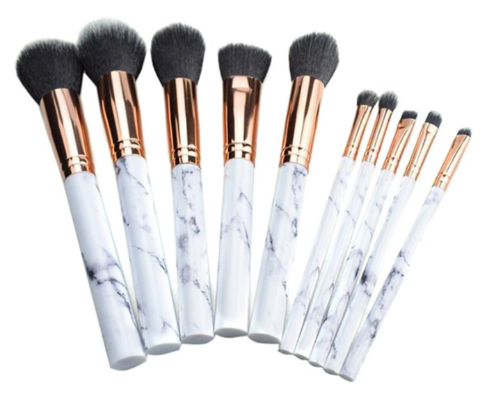 Marble Pattern 10 Piece Cosmetic Makeup Brush Set - White - Zoom Image