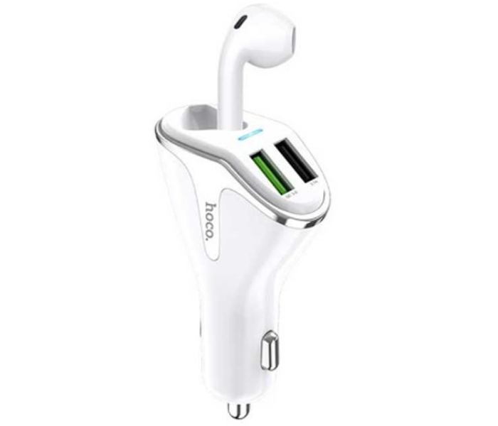 Hoco E47 Traveller Car Charger Dual USB output with Wireless Headset  - White - Zoom Image 4