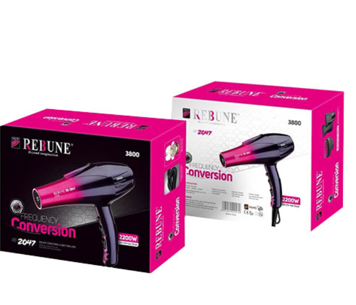 Rebune RE-2047 Salon Hair Dryer - Black and Pink - Zoom Image 2