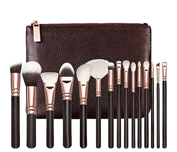 Professional 15 Piece Makeup Brush Set - Black - Zoom Image