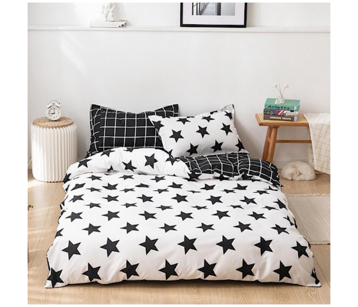  Star Design 6 Pcs Cotton Double Size Bedsheet with Quilt Cover and Pillow Case - Black and White - Zoom Image 2