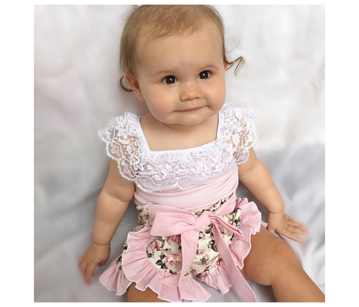 Little Wings 9 months Sleeveless Lace Vest Tops and Ruffled Floral Shorts - Pink - Zoom Image 3