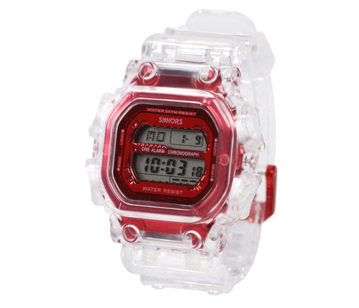 Casual Transparent Digital Sport Watch Waterproof Wrist Watch Unisex – Red - Zoom Image