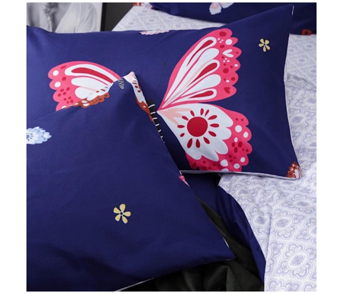 Butterfly Design 6 Pcs Cotton Double Size Bedsheet with Quilt Cover and Pillow Case -Blue - Zoom Image 2