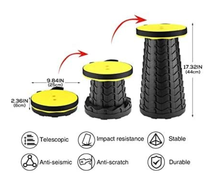 Telescopic Version Portable Stool Retractable Bearing 180Kg Folding and Height Adjustments Stool for easy Take - Yellow   - Zoom Image 2