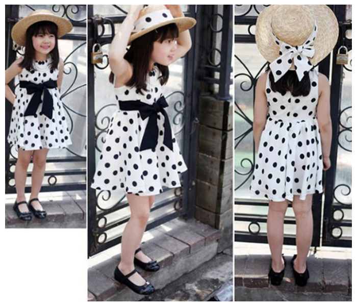 Little Wings 4 Year Polka Dot Lolita Style Knee Length Frock - White - Zoom Image