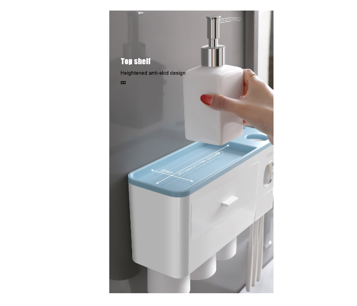 OUWE BSRP01 2 Cup Bathroom Storage Rack with Toothpaste Dispenser - Sky Blue - Zoom Image 2