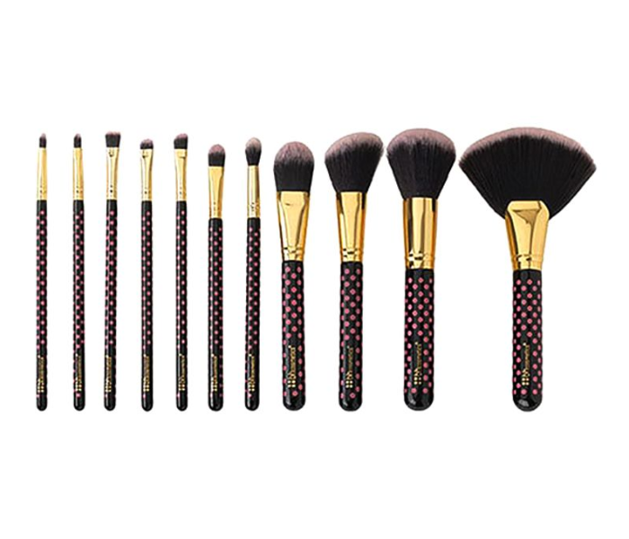 Dotted Makeup Brush Set with Case - Black - Zoom Image