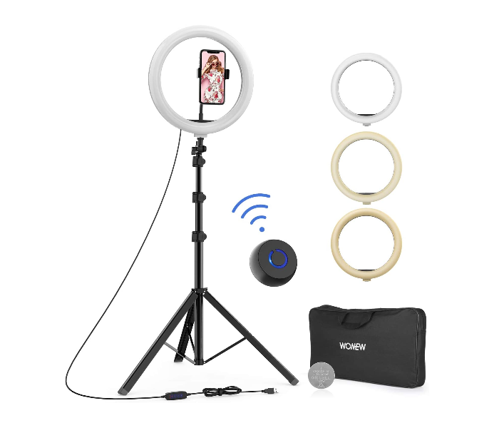 Generic 12 inch Selfie Ring Light with Tripod and Flexible Phone Holder - Black and White - Zoom Image