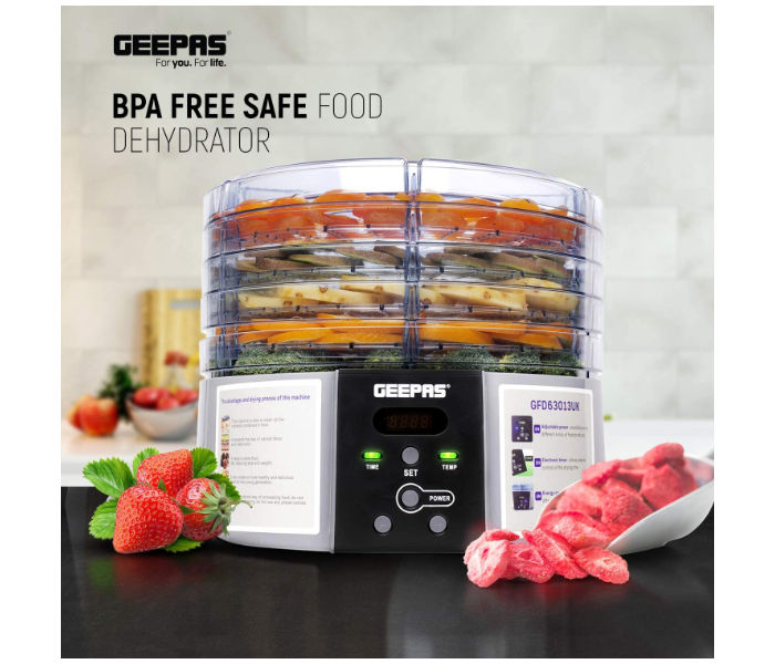 Geepas GFD63013UK 520W Digital Food Dehydrator with 5 Large Trays – Black and Silver - Zoom Image 2