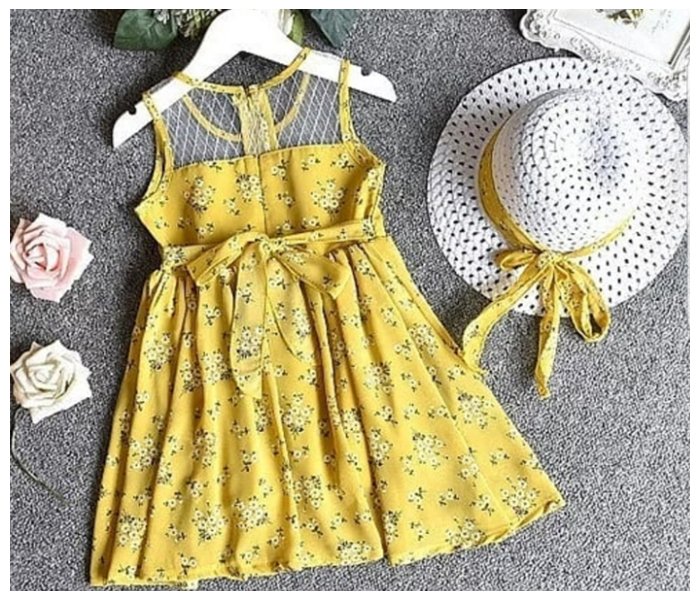 Little Wings 6 Year Chiffon Floral Print Vest Dress with Hat - Yellow - Zoom Image 2