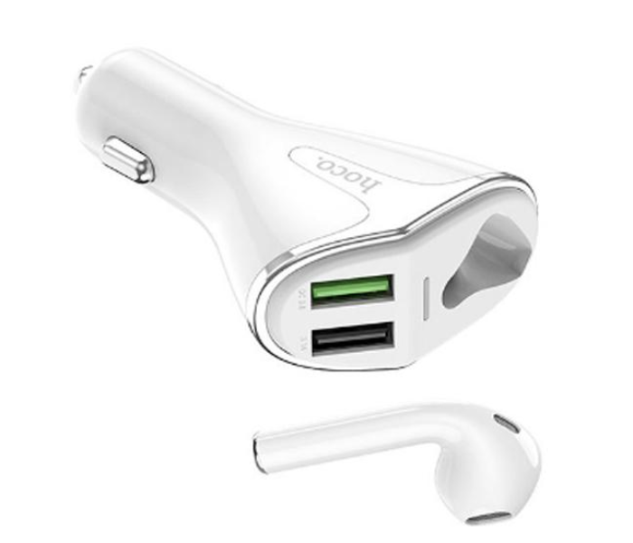 Hoco E47 Traveller Car Charger Dual USB output with Wireless Headset  - White - Zoom Image 3