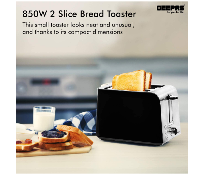 Geepas GBT36513UK 850W 2 Slice Bread Toaster with Slide Out – Black and White - Zoom Image 3