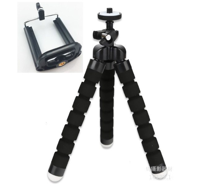 Flexible Sponge Octopus Universal Mobile Holder and Camera Tripod - Black - Zoom Image