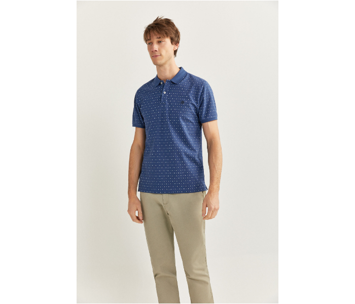 Springfield SS20 Basic Dotted Slim Fit Polo T-Shirt XXX-Large For Men – Medium Blue - Zoom Image 3