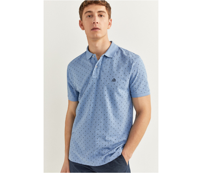 Springfield SS20 Basic Slim Fit Polo Dotted T-Shirt Medium For Men – Light Blue - Zoom Image 1