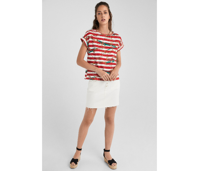 Springfield Short Sleeve Printed T-Shirt Medium For Women - Red and White - Zoom Image 2