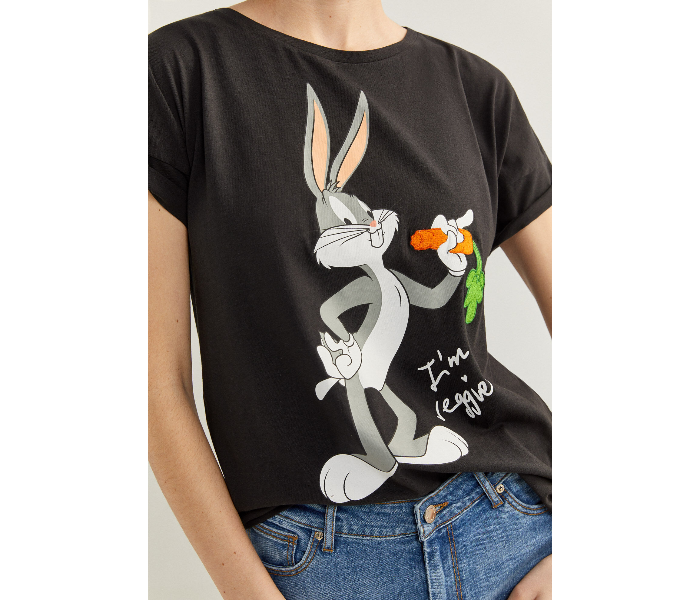 Springfield SS20 Short Sleeve Bugs Bunny Printed T-Shirt Medium For Women - Black - Zoom Image 2