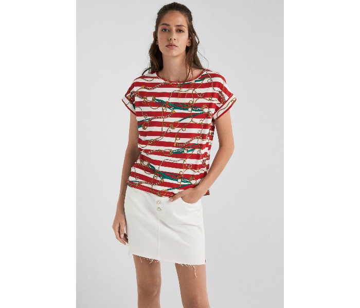 Springfield Short Sleeve Printed T-Shirt Small For Women - Red and White - Zoom Image 4