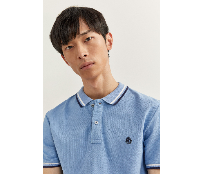 Springfield SS20 Basic Slim Fit Polo T-Shirt With Tipping Small For Men - Light Blue - Zoom Image 1