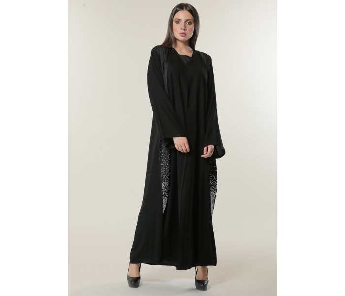 Moistreet Medium Black Abaya with Handwork on Twin Panels - Zoom Image 2