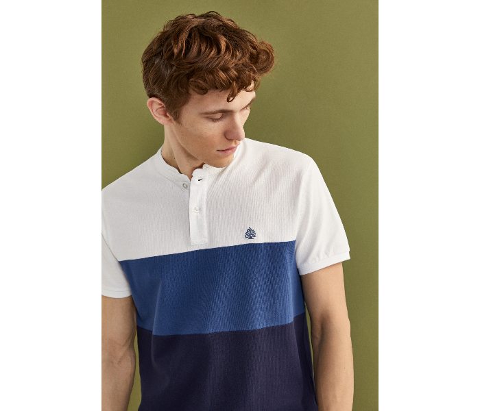 Springfield SS20 Basic Slim Fit Block Polo T-Shirt XX-Large For Men - White and Blue - Zoom Image 1