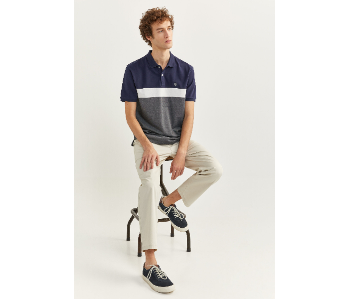 Springfield SS20 Basic Slim Fit Block Polo T-Shirt Medium For Men - Navy and Grey - Zoom Image 1